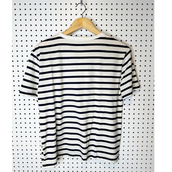 Zara | NWT Navy and White Classic Crew Neck Relaxed Fit T-Shirt Sz. L - Picture 2 of 5